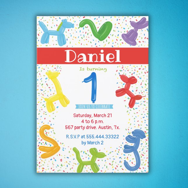 Invitación a globos de animales de primer cumpleañ (Subido por el creador)