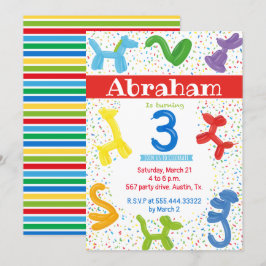 Invitación a globos de animales de tercer cumpleañ