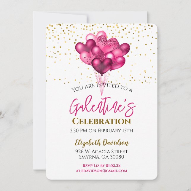 Invitación a globos de corazón Fiesta del Día de G (Anverso)