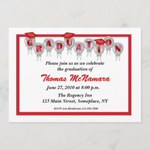 Invitación a globos de graduación roja