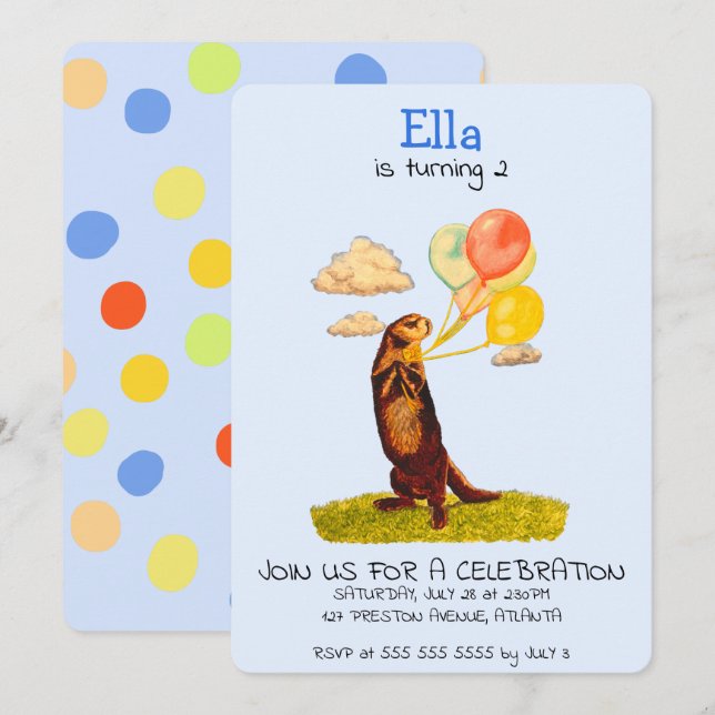 Invitación a globos Fiesta de bonito Otter Holding (Anverso / Reverso)