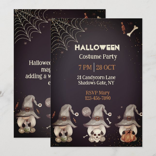 Invitación a Gnome de Halloween (Anverso / Reverso)