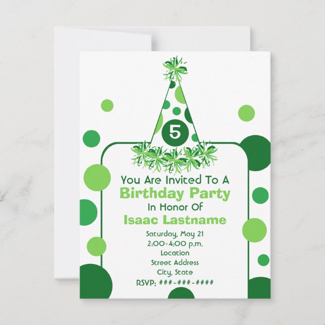 Invitación a Gorra del partido de cumpleaños Green (Anverso)