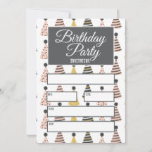 Invitación a Gorras de cumpleaños gris y rosados