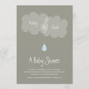 Invitación a gota Baby Shower gris/azul