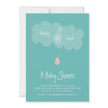 Invitación a gota de Baby Shower Aqua/Rosa