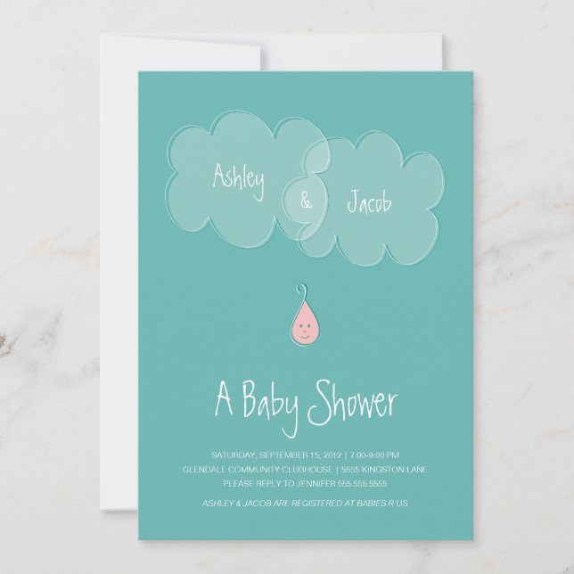 Invitación a gota de Baby Shower Aqua/Rosa (Anverso)