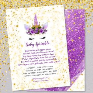 Invitación a gotas de unicornio de oro morado