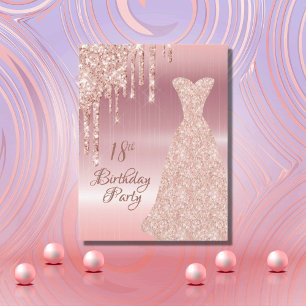 Invitación a goteo de rosa purpurina de oro por 18