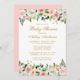 Invitación a GP de Baby Shower Pink Rubor Floral W