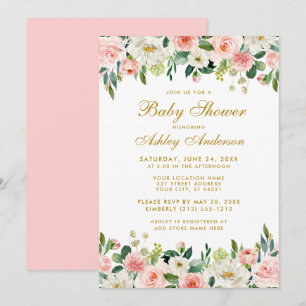Invitación a GP de Baby Shower Pink Rubor Floral W