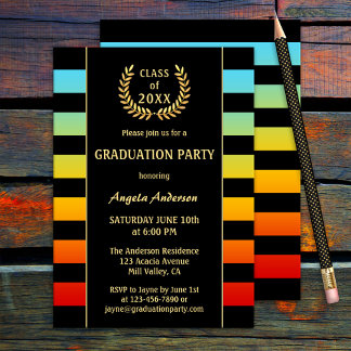 Invitación a graduación a rayas de color festivo