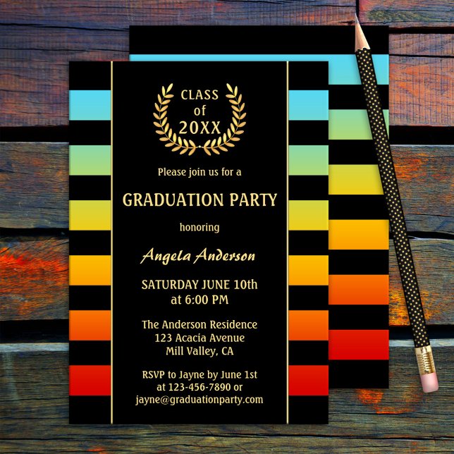 Invitación a graduación a rayas de color festivo (Subido por el creador)