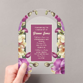 Invitación a graduación acrílica de orquídeas caut