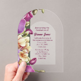 Invitación a graduación acrílica de orquídeas caut