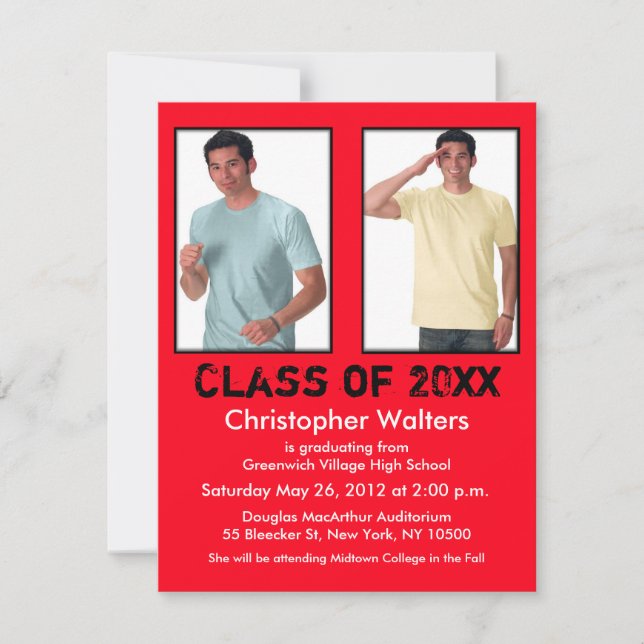 Invitación a graduación Agregar 2 imagen roja (Anverso)