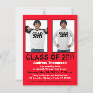Invitación a graduación Añadir 2 fotos Rojo A5