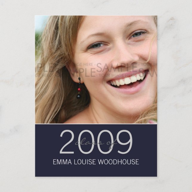 Invitación a graduación azul de media noche "Duo" (Anverso)