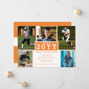Invitación a graduación blanca de Naranja deportiv