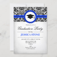 Invitación a graduación - Blanco negro azul real