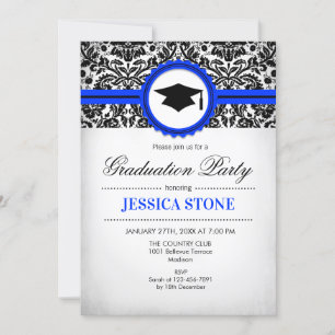 Invitación a graduación - Blanco negro azul real