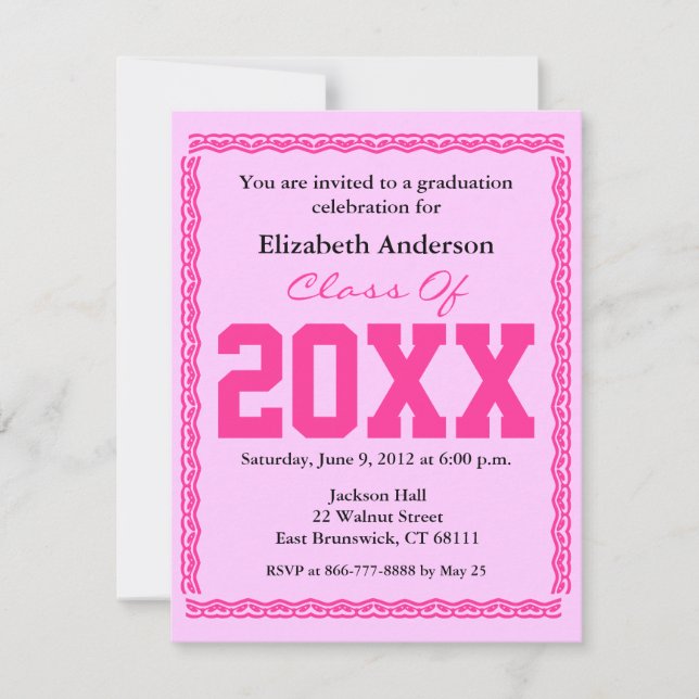 Invitación a graduación Clásico Rosa (Anverso)