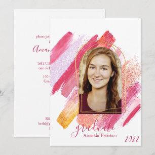 Invitación a graduación con arco rosado y oro mode