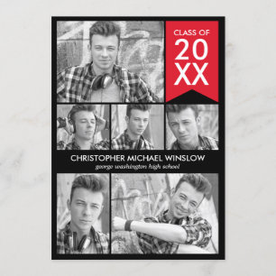 Invitación a graduación con bandera moderna - Rojo