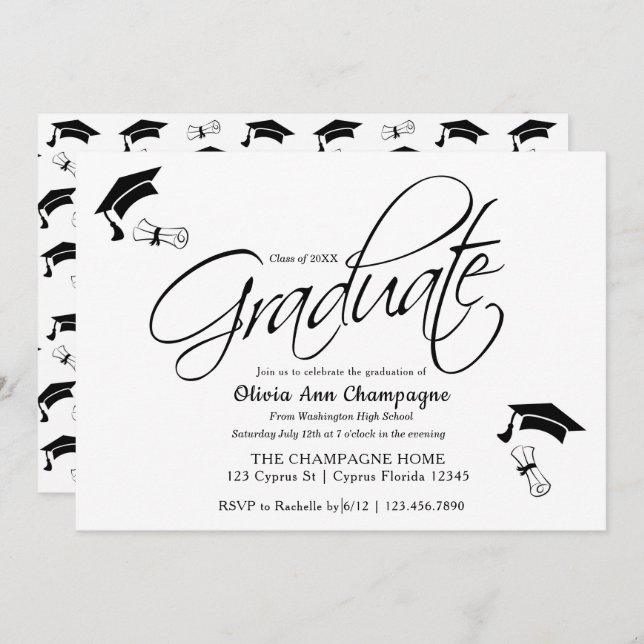 Invitación a graduación con Cap y Diploma (Anverso / Reverso)