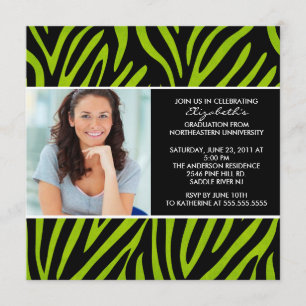 Invitación a graduación con cebra verde foto Lime