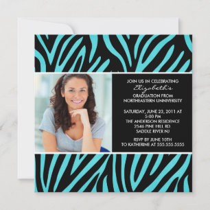 Invitación a graduación con foto cebra turquesa