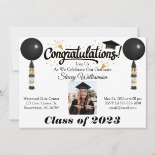 Invitación a graduación con imágenes y globos