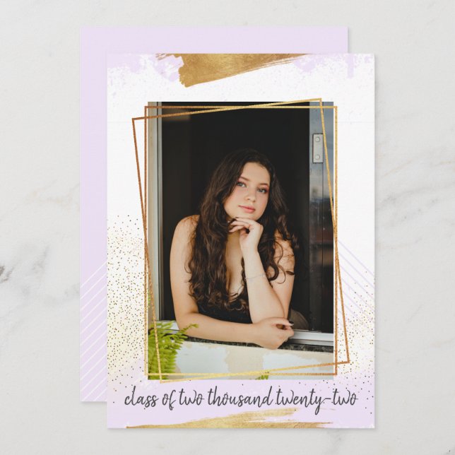 Invitación a graduación con marco de color púrpura (Anverso / Reverso)