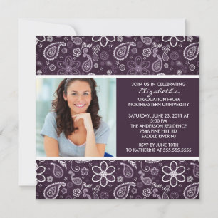 Invitación a graduación con Photo Purple Paisley