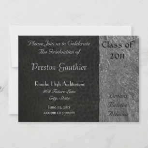 Invitación a graduación cromada y cuero negro