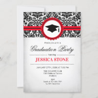Invitación a graduación - Damasco blanco rojo negr