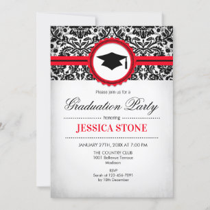 Invitación a graduación - Damasco blanco rojo negr