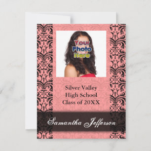 Invitación a graduación, Damasco rosa y Negro