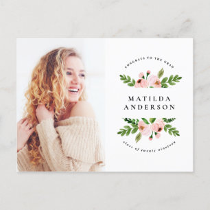 Invitación a graduación de acuarela floral rosa