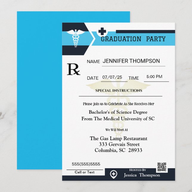 Invitación a graduación de almohadillas de prescri (Anverso / Reverso)
