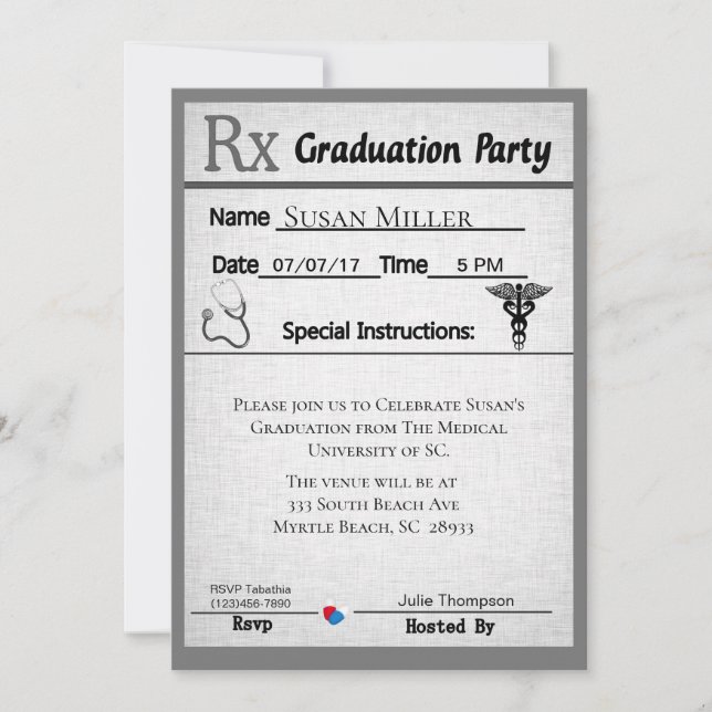 Invitación a graduación de almohadillas de prescri (Anverso)