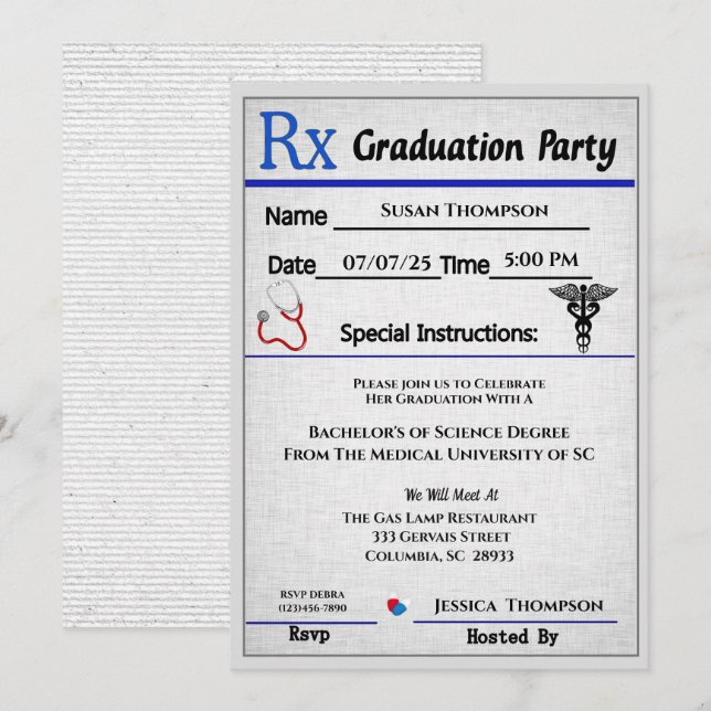 Invitación a graduación de almohadillas de prescri (Anverso / Reverso)