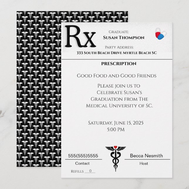 Invitación a graduación de almohadillas de prescri (Anverso / Reverso)