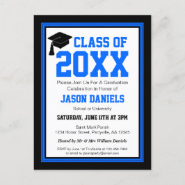 Invitación a graduación de año de clase azul y neg