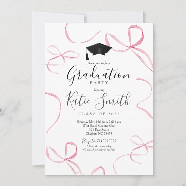 Invitación a graduación de arco rosado, (Anverso)