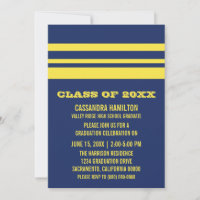 Invitación a graduación de banda negrita azul/amar