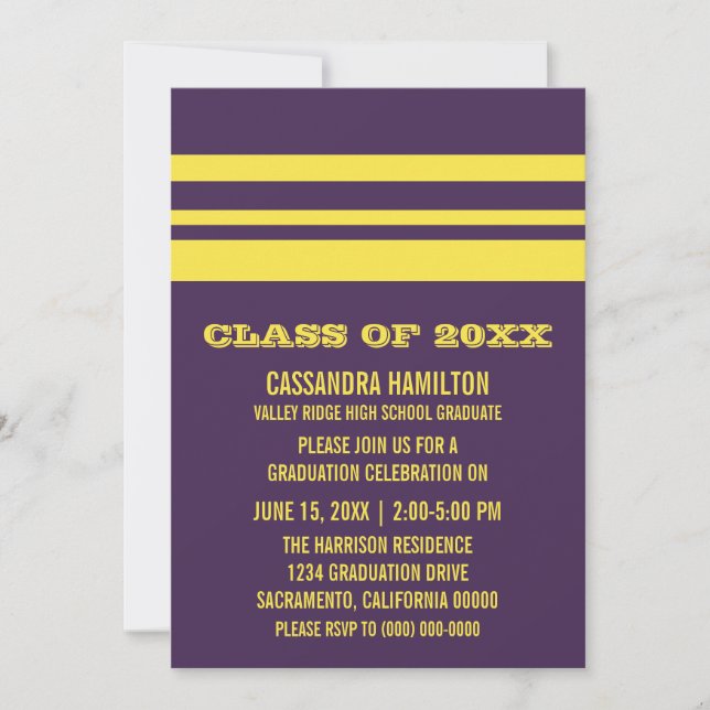 Invitación a graduación de banda negrita morada/am (Anverso)