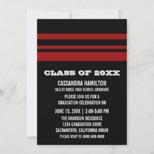 Invitación a graduación de banda negrita negra/roj