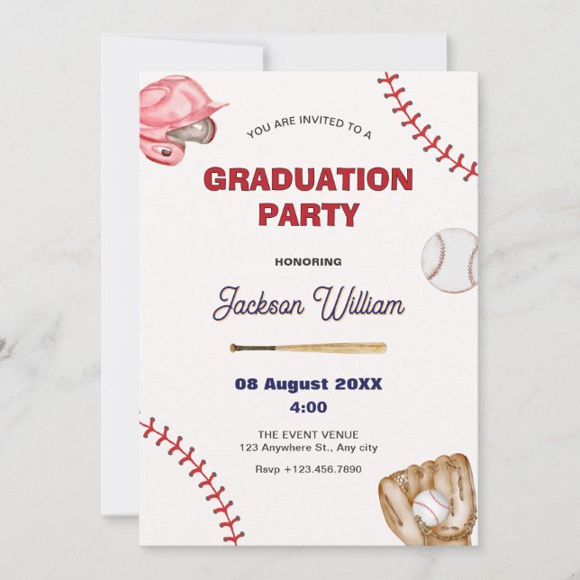 Invitación a graduación de béisbol (Anverso)