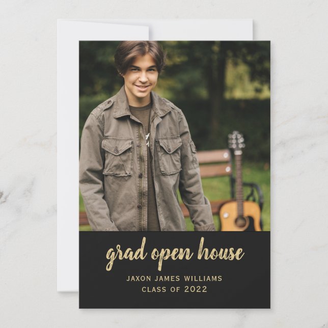 Invitación a graduación de Black Gold Grad Open Ho (Anverso)